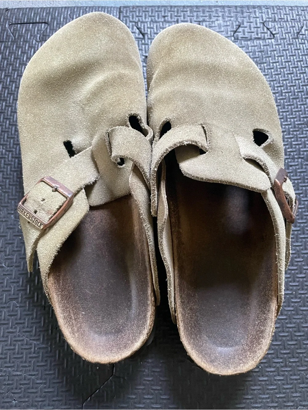Birkenstock Beige Suede Slip-On Clogs with Buckle